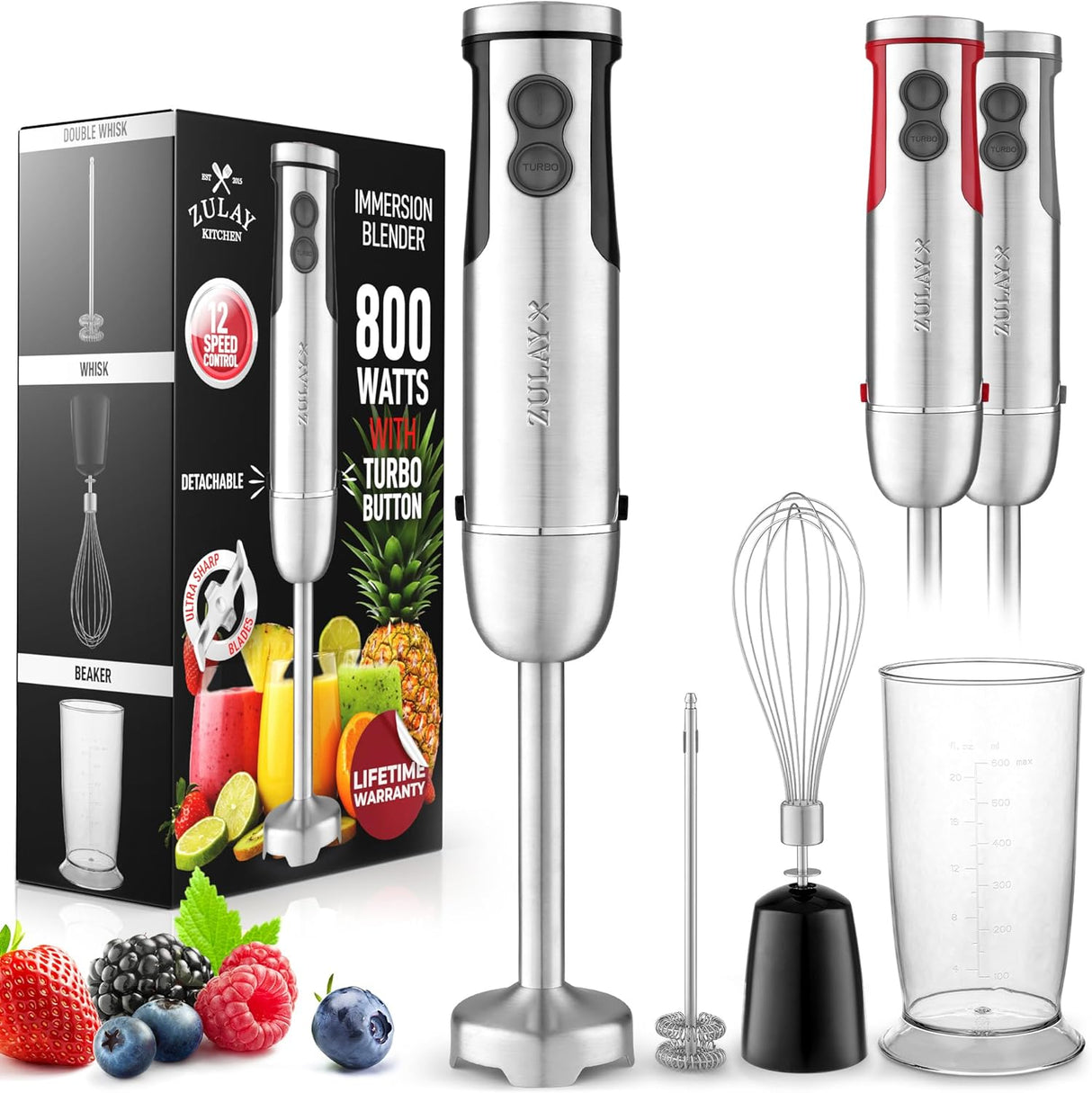 Batidora de inmersión 3 en 1, 800W y 12 velocidades, con accesorios