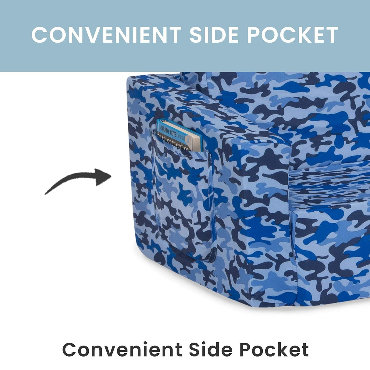 Silla cama convertible 2 en 1 para niños, camuflaje azul