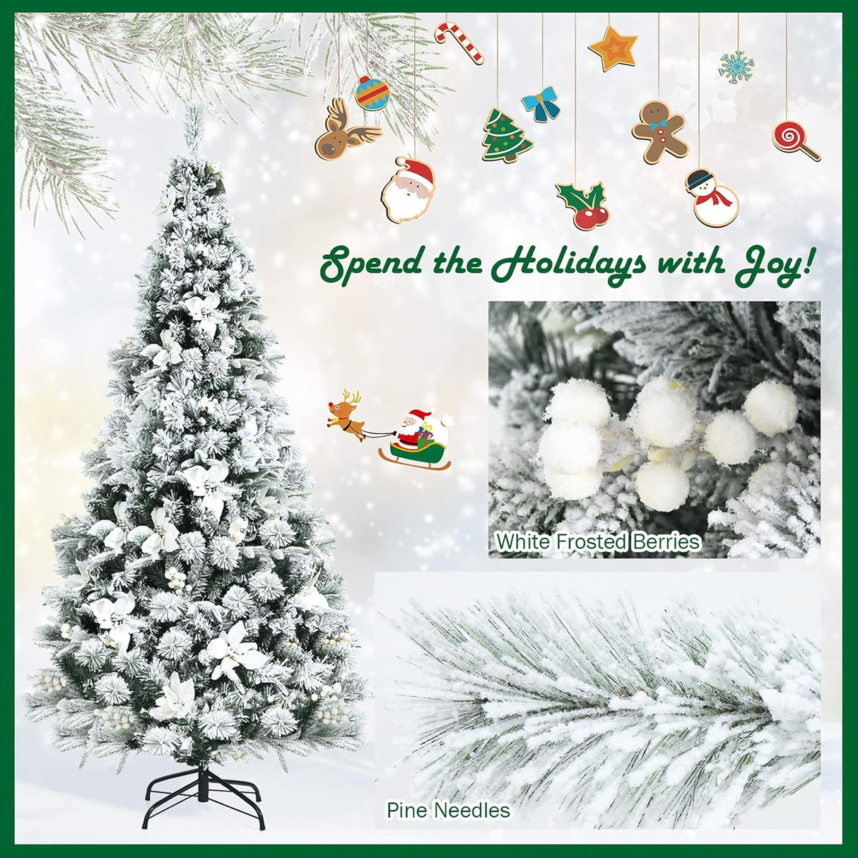 Árbol de Navidad Artificial Goplus 6FT con Decoración y Soporte