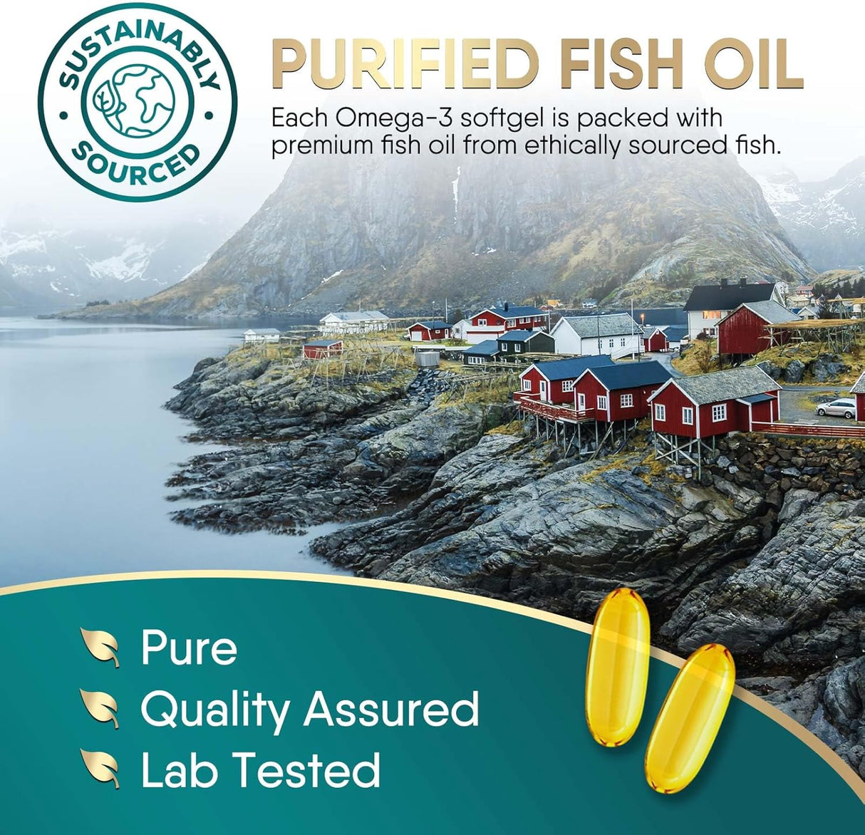 Suplemento de Omega 3 Fish Oil, 2400 mg, 60 cápsulas