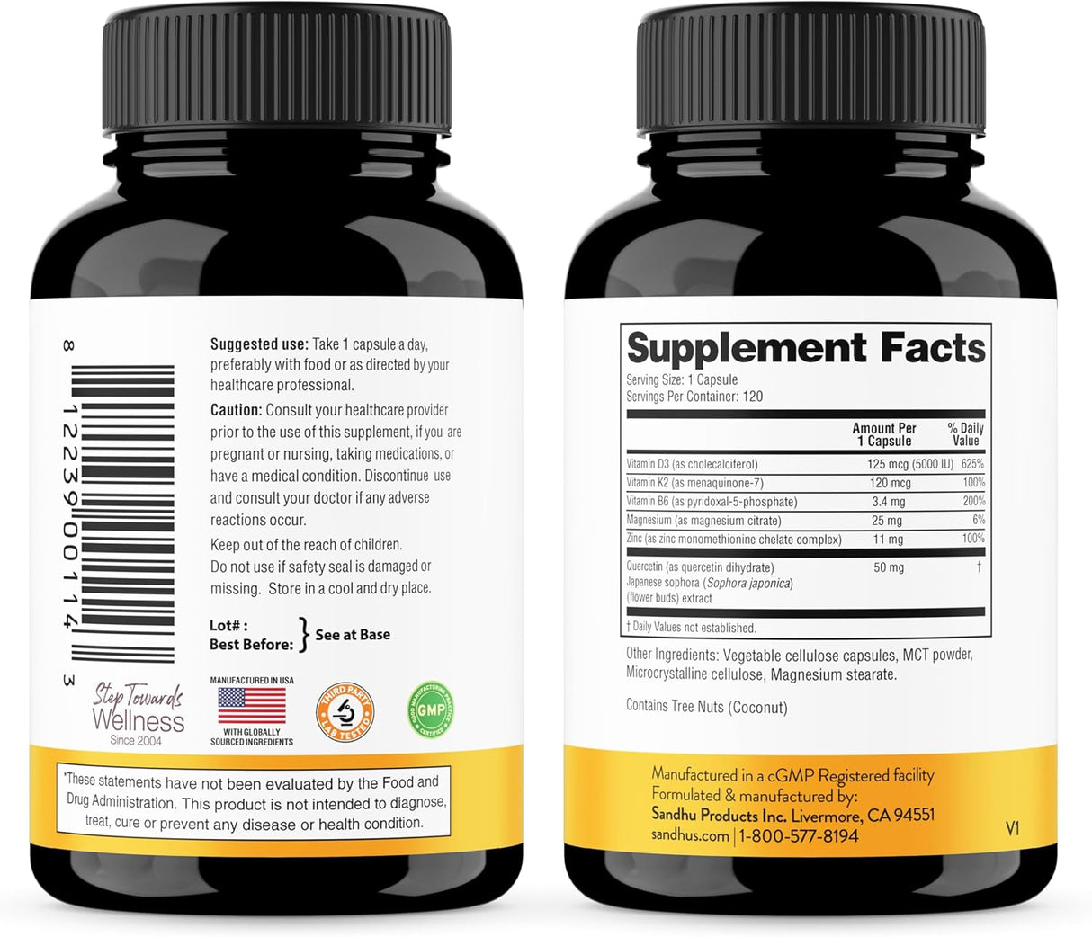 Sandhu Vitamina D3 K2 Magnesio 5000 IU 120 Cápsulas