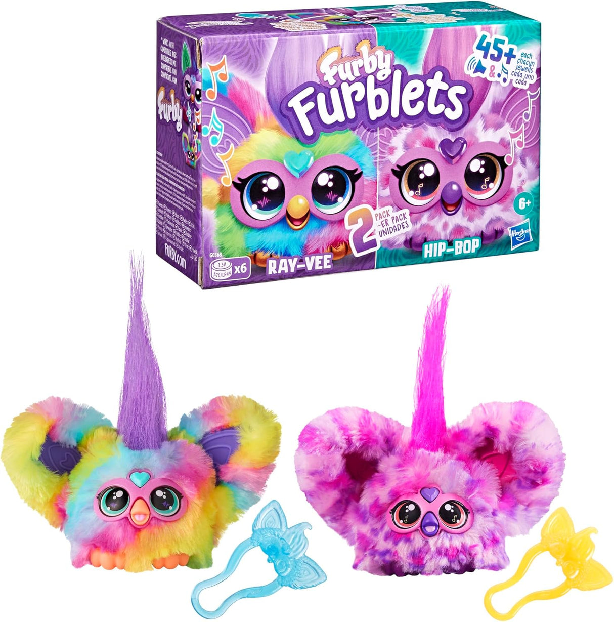 Furby Furblets 2-Pack, Mini Amigos Ray-Vee y Hip-Bop, 45+ Sonidos