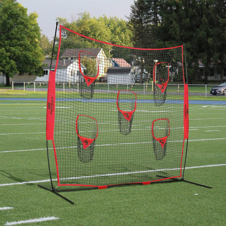 Red de lanzamiento portátil para entrenador de fútbol, 8x8 pies con 5 bolsillos