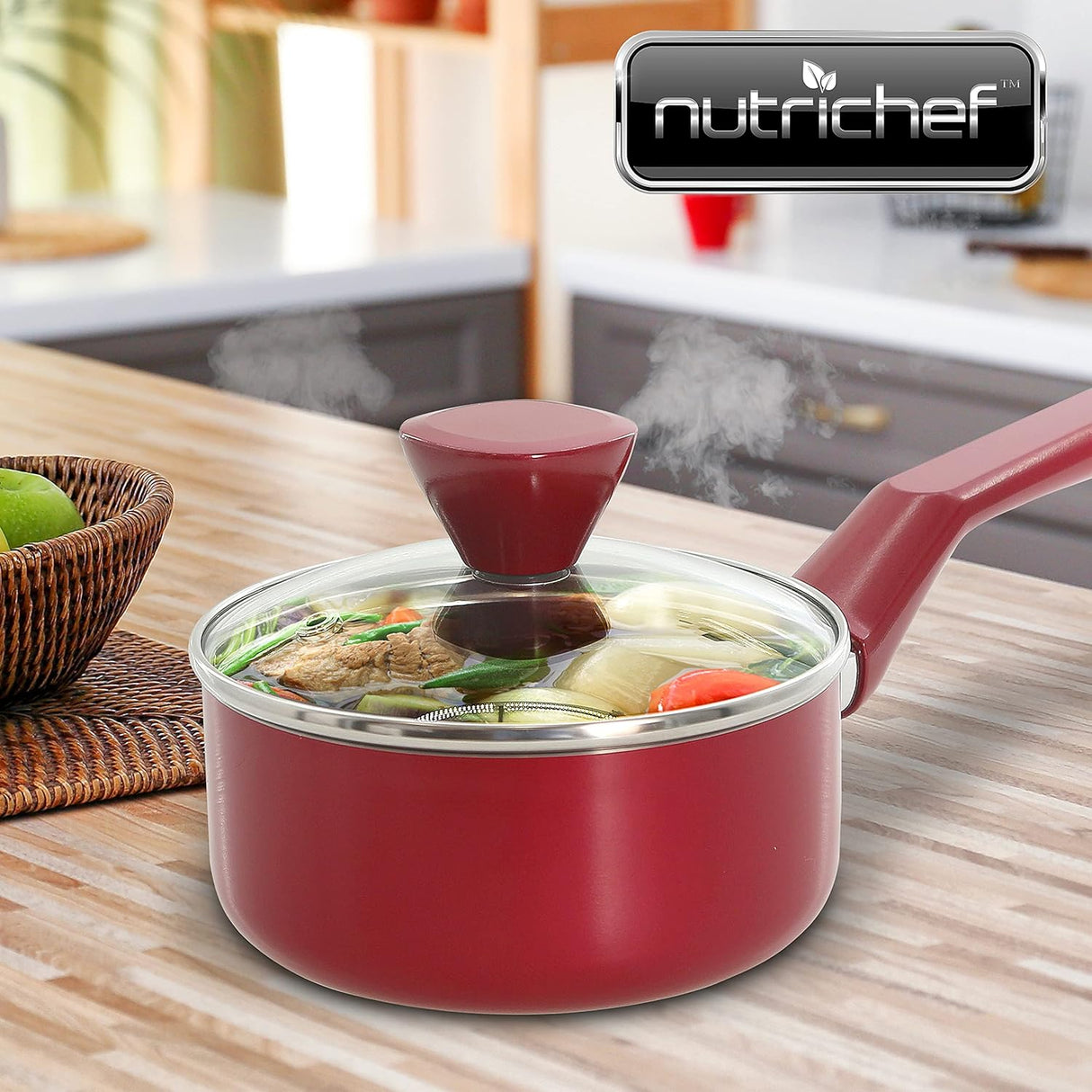 Olla con tapa antiadherentes roja NUTRICHEF PRTNCCWA13RDSPL2