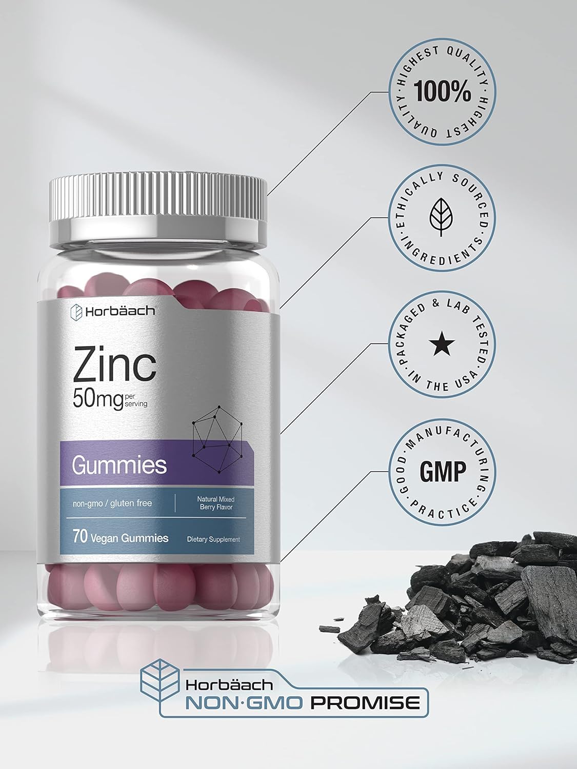 36 cepasGomitas de zinc de 50 mg 70 unidades Fórmula vegana