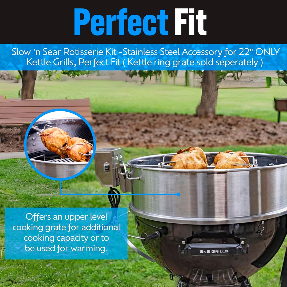 Kit de Rotisserie SnS Grills para Parrillas Kettle de 22