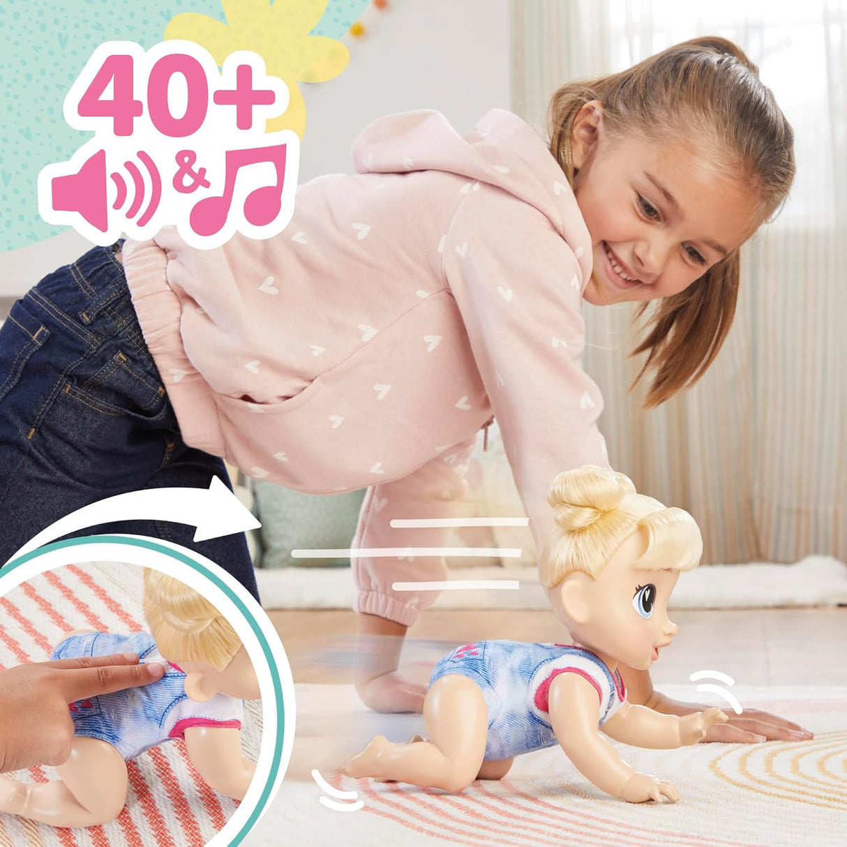 Muñeca bebé que gatea, Baby Alive, 10.75 pulgadas, Harper Hugs