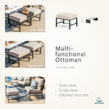 MFSTUDIO Juego de muebles de patio de 6 piezas con mesa de fogata de gas de 45 pulgadas (hasta 7 asientos), sofás de conversación de metal para exteriores con 1 sofá de 3 asientos, 2 sofás sillas y 2 otomanas