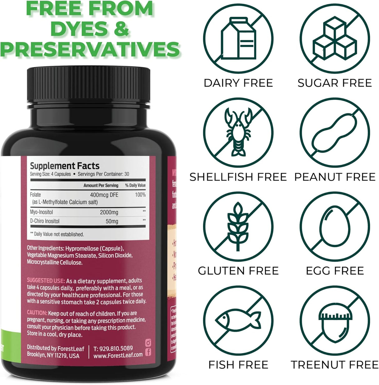 Suplemento de inositol Myo y D-Chiro con folato equilibrio