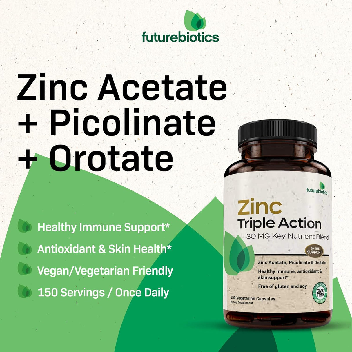Suplemento Zinc Triple Action 30mg  apoyo inmunológico 150u