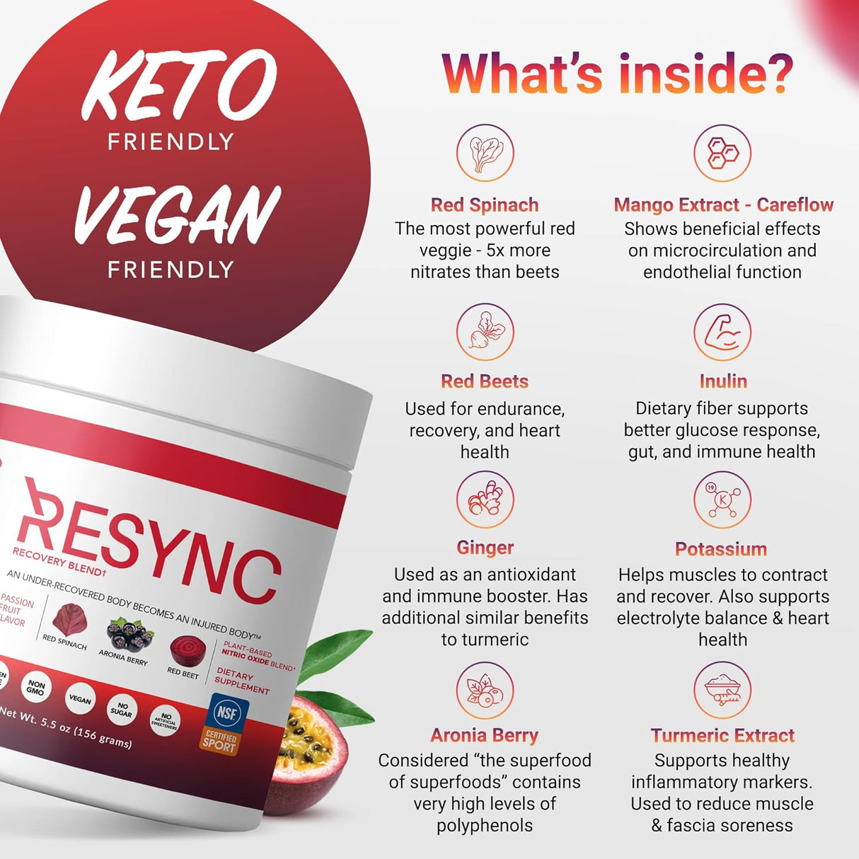 Resync Suplemento de Recuperación sin Cafeína, Booster de Óxido Nítrico, Pasión, 5.7oz