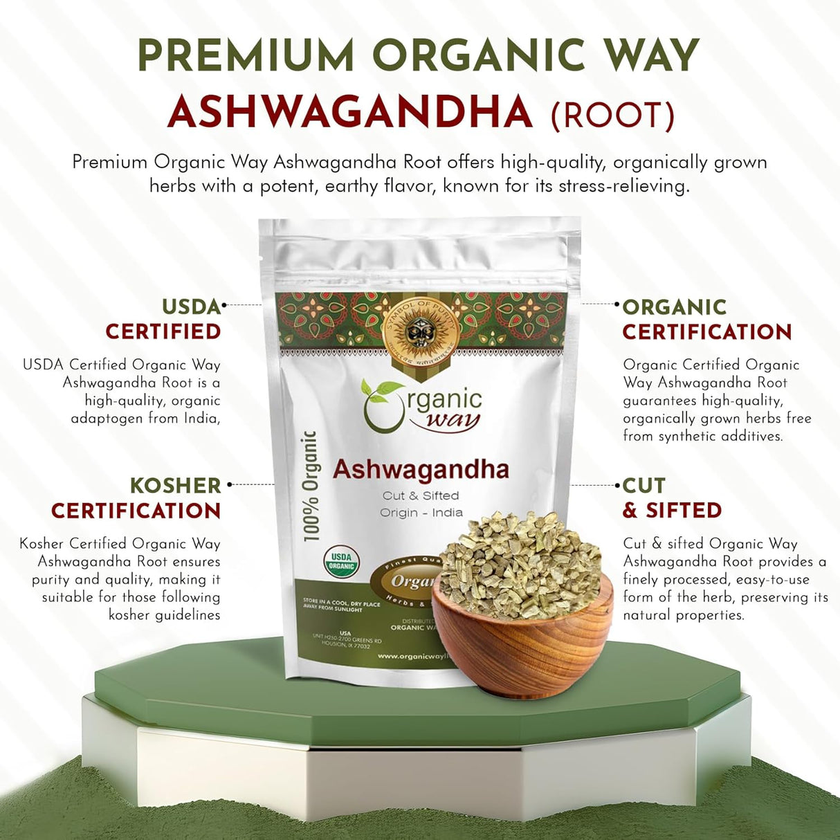 Raíz de Ashwagandha Orgánica - Organic Way | 1/2 LBS, Vegan
