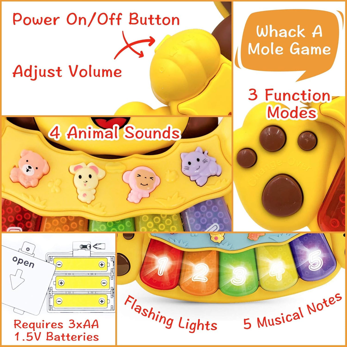 Juguete Musical León para Bebés - 5 Teclas Iluminadas - Interactivo