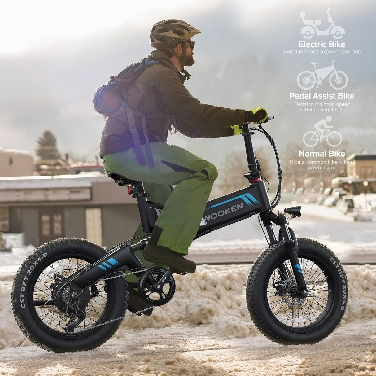 Bicicleta Eléctrica TotGuard 500W, Plegable, 20 Fat Tire