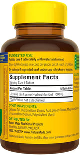 L-Lisina 1000 mg, Suplemento Dietético, Nature Made, 60 Tablas