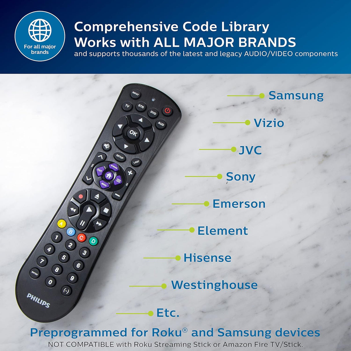 Control Remoto Universal Philips, 4 Dispositivos, SRP9243B/27