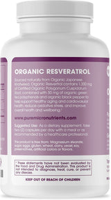 Suplemento de resveratrol orgánico de 1200 mg   90 cáp