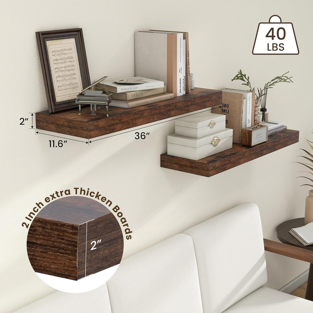 Estanterías Flotantes Profundas, 12 Pulgadas, Set de 2, 36W