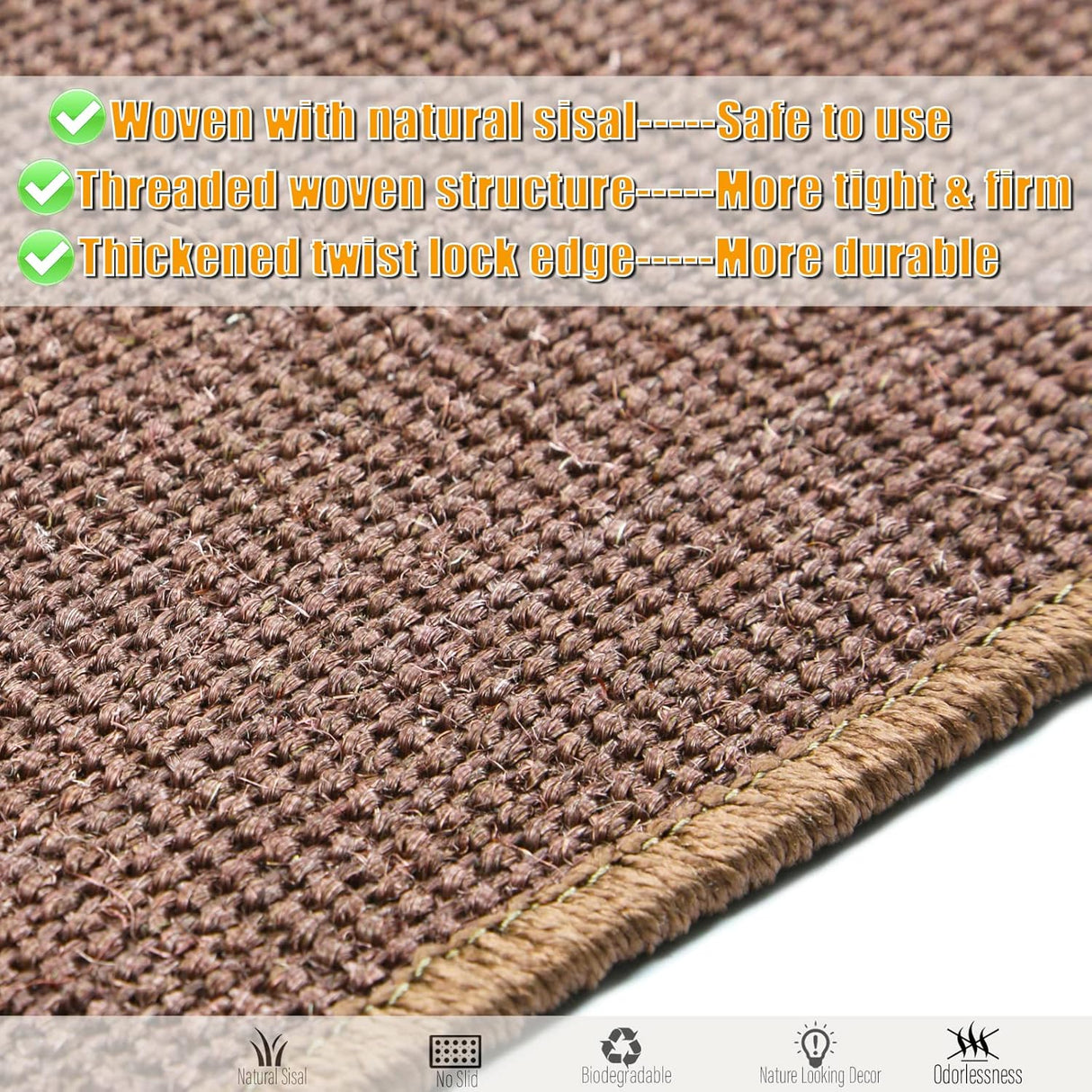 Rascador para gatos de sisal con cintas de velcro marrón