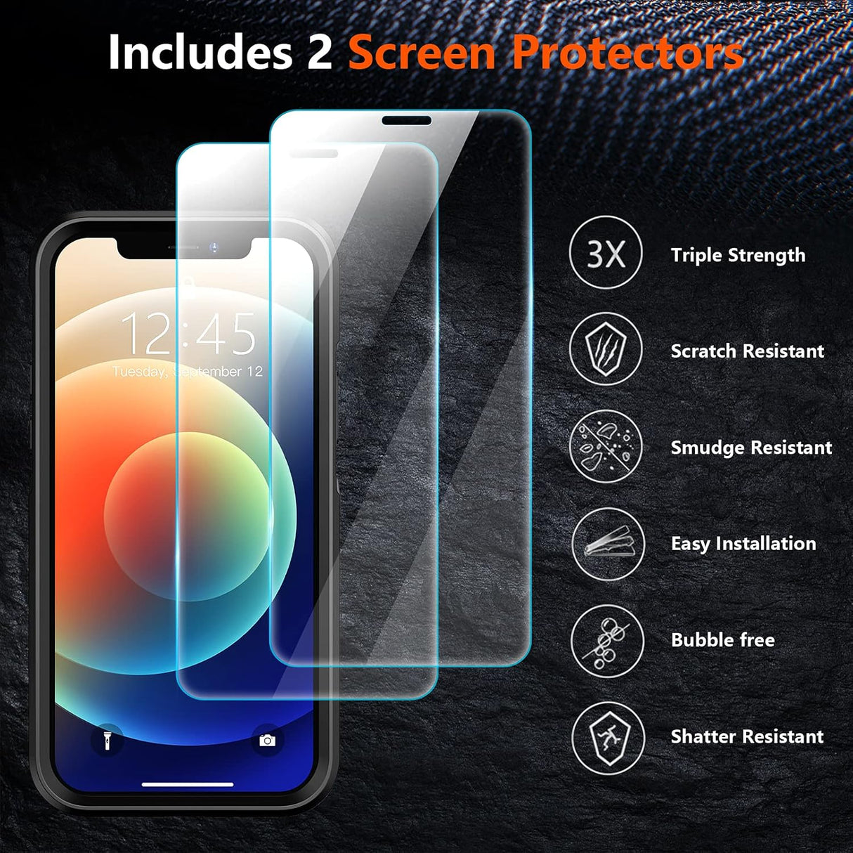 SPIDERCASE Funda para iPhone 12/iPhone 12 Pro, [Protección contra caídas de grado militar de 10 pies] [con 2 protectores de pantalla de vidrio templado] Funda protectora para iPhone 12/12 Pro (negro)