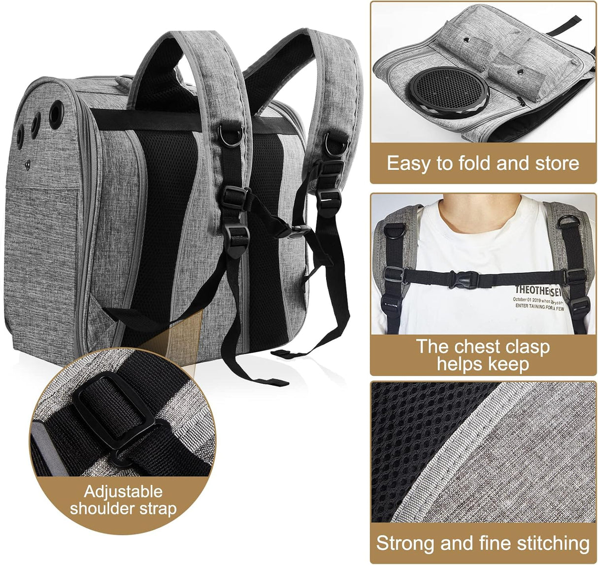 Mochila para gatos diseño ventilado gris