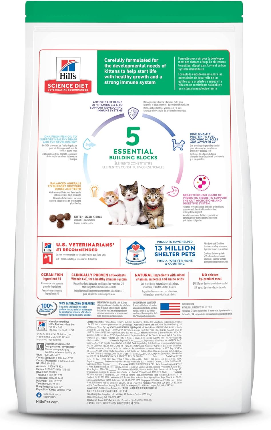 Hill&#39;s Pet Nutrition Science Diet Kitten Ocean Fish &amp; Brown Rice Receta de alimento seco para gatos, bolsa de 3.5 libras
