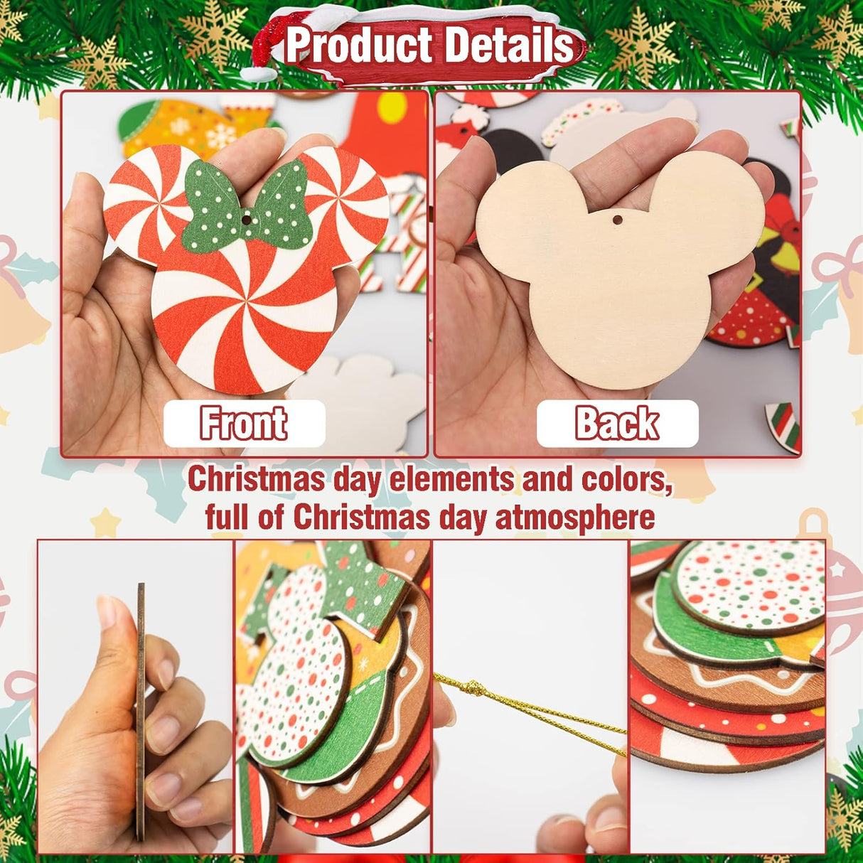 Juego de adornos de árbol de Navidad – 24 adornos de madera