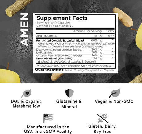 Suplemento Leaky Gut - Amen - Vegan, Probióticos, 90 cápsulas