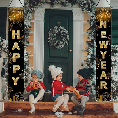 Banderas de Puerta Feliz Año Nuevo - Decoración 71x12 Pulgadas