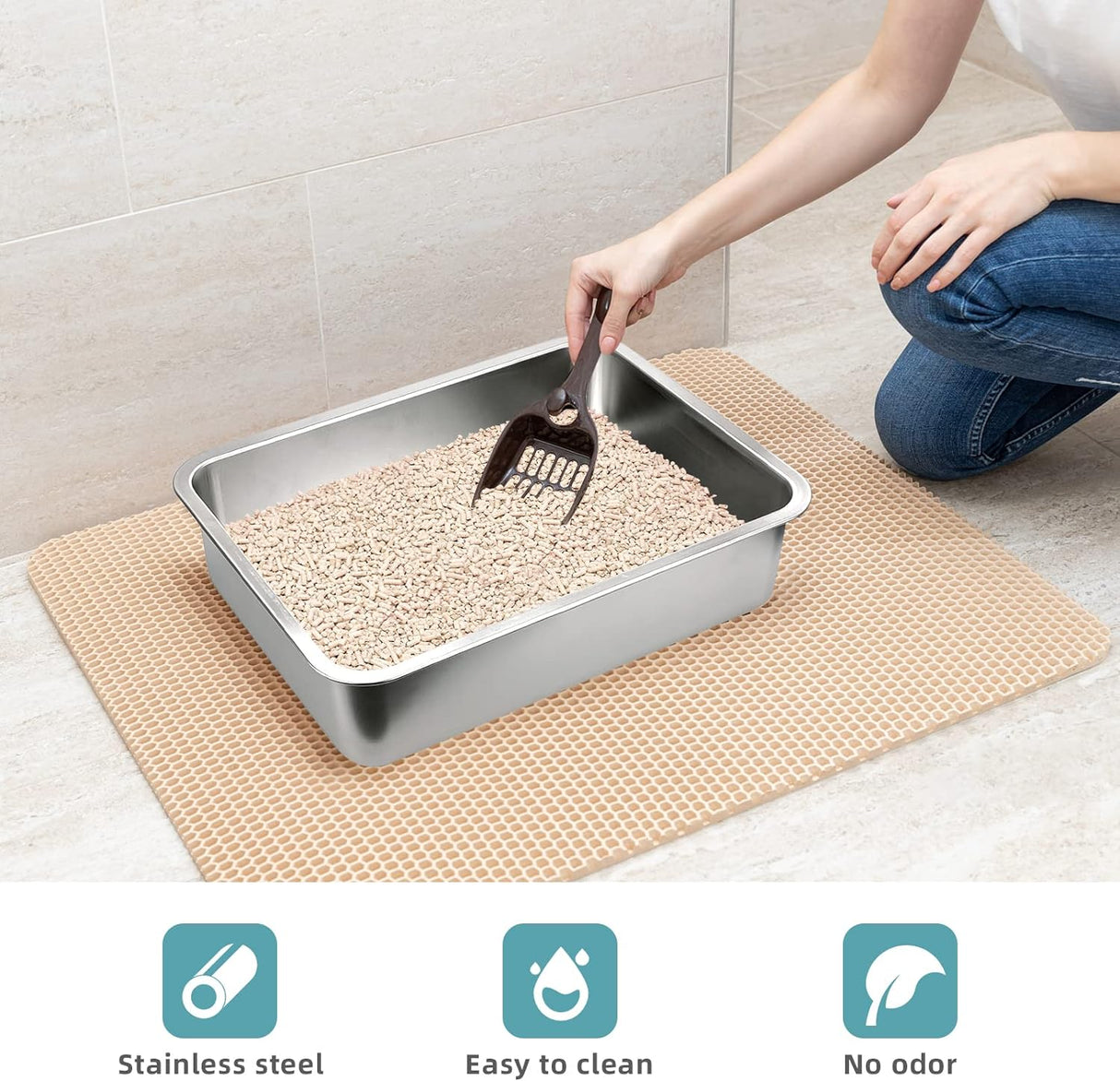 Caja de arena para gatos de acero inoxidable GCVOPTON