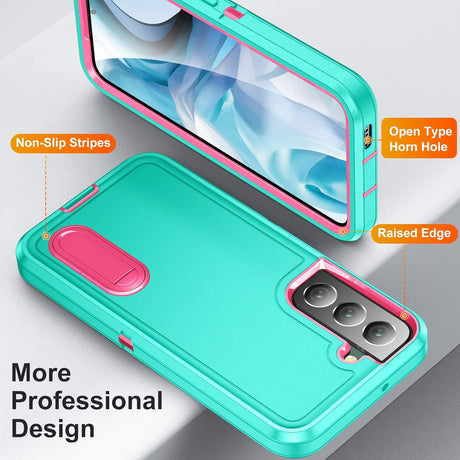 BaHaHoues Funda para Samsung Galaxy S22, Samsung S22 con soporte integrado, a prueba de golpes, polvo y caídas, de grado militar, funda protectora para Galaxy S22 5G de 6.1 pulgadas (azul aguamarina/rosa)