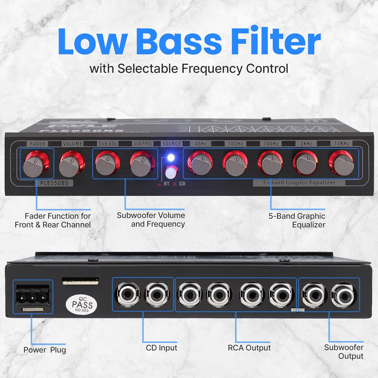 Ecualizador gráfico de 5 bandas con volumen PYLE PLE550BS