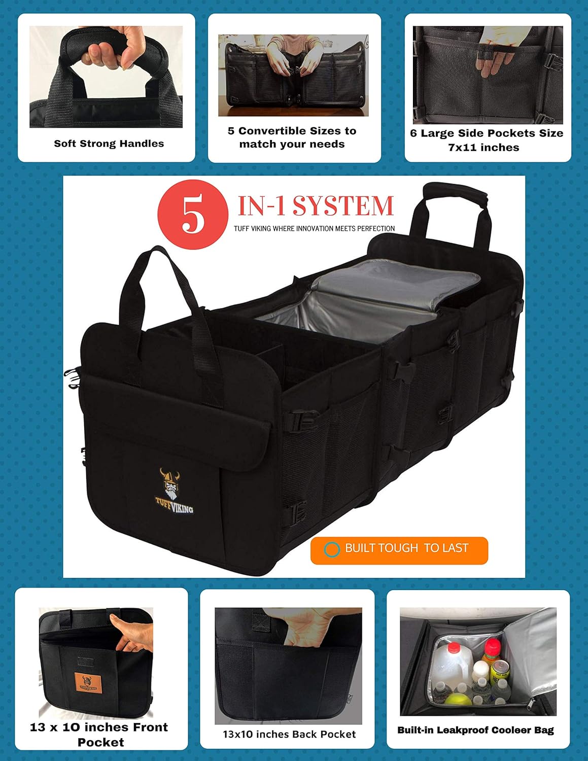 Organizador de maletero SUV 3 Compartimentos con tapa 5 en 1