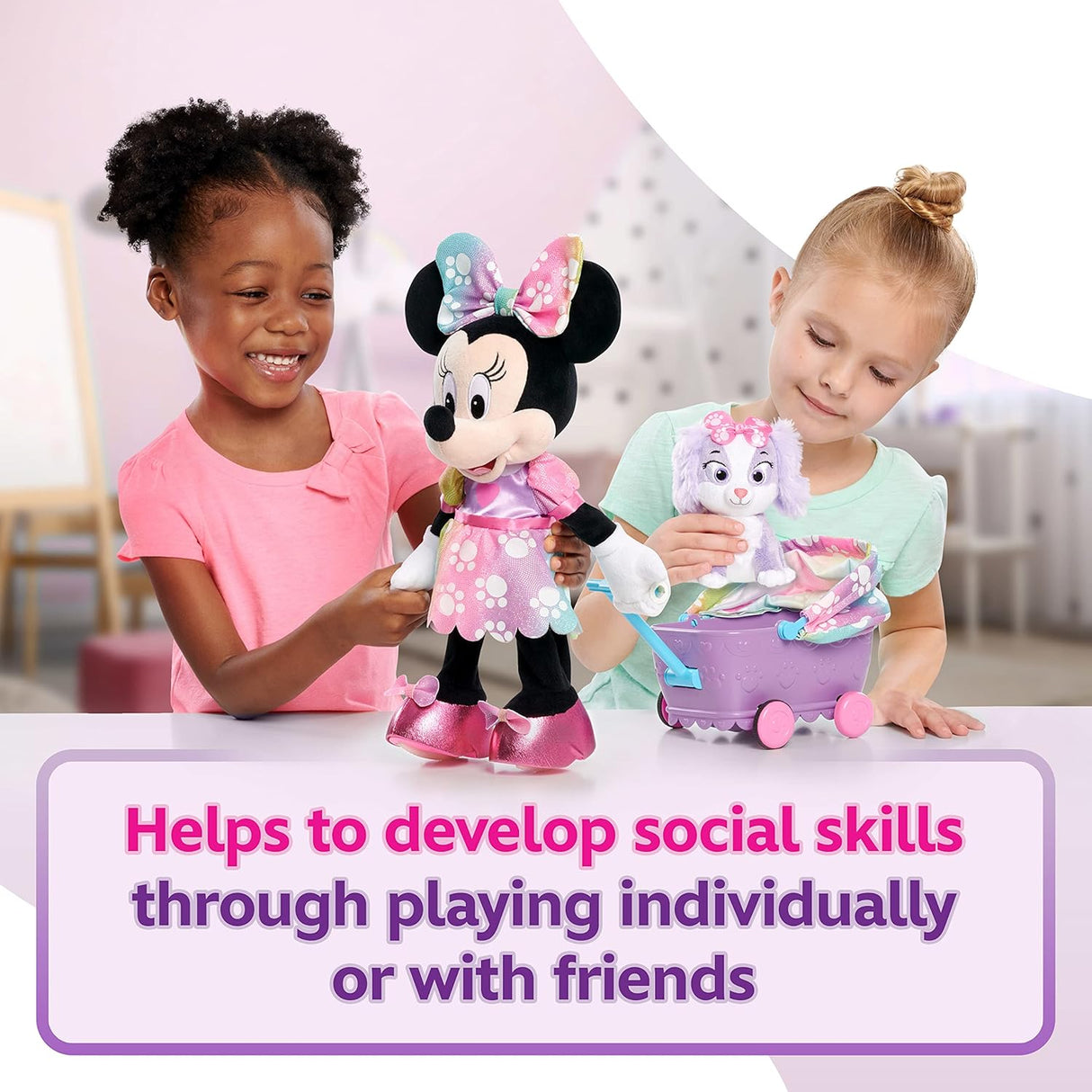 Peluche de minnie mouse con carriola y perrito