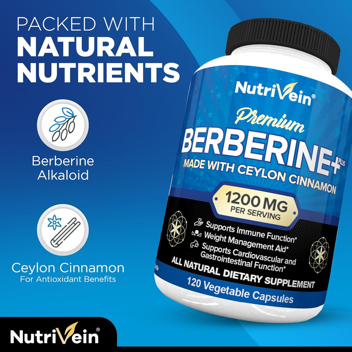 Berberina HCL 1200mg + Canela Orgánica Sistema Inmunológico