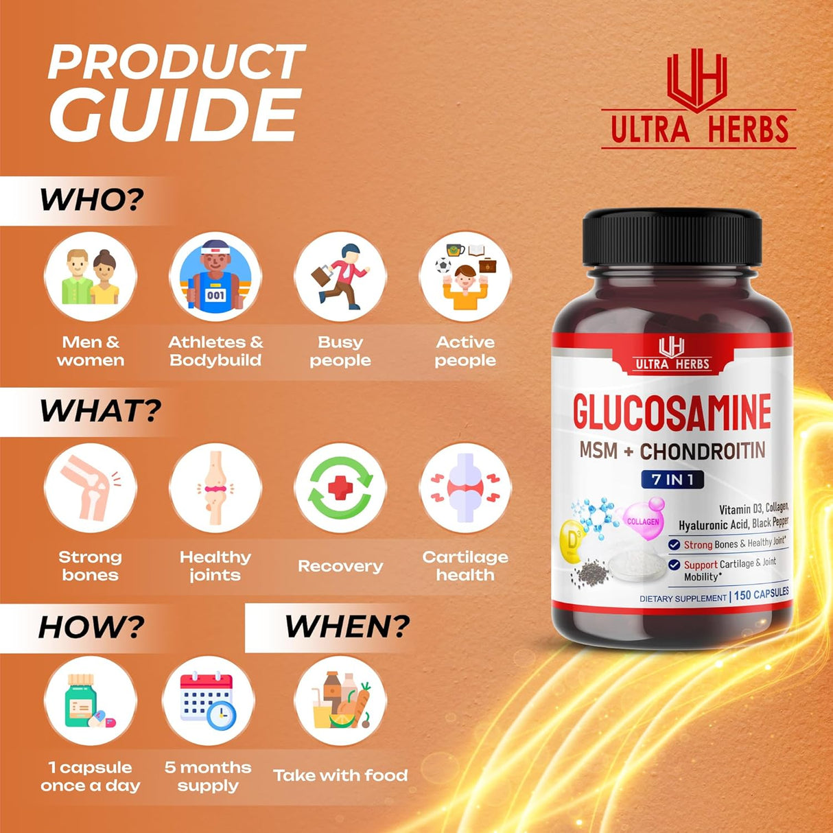 Suplemento de Glucosamina, Chondroitina y MSM | 150 Cápsulas