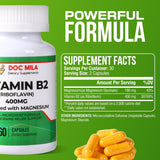 Suplemento de B2 Riboflavina 400mg – Alivio de migrañas, 60 cápsulas