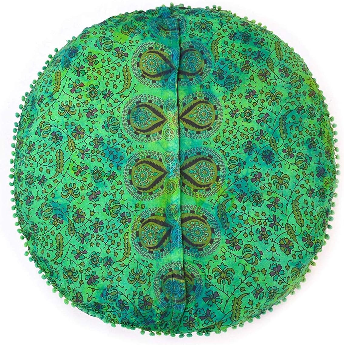 Funda bohemia para cojín, de 32 pulgadas, con diseño de mandala, para meditación, decorativa, otomana, grande, para exteriores, decoración del hogar, decoración de arte en el hogar, redonda, con pompones de algodón, cómoda