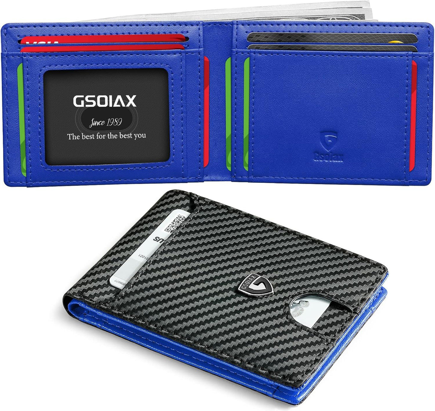 Cartera Slim GSOIAX para hombres, RFID, cuero genuino, bifold