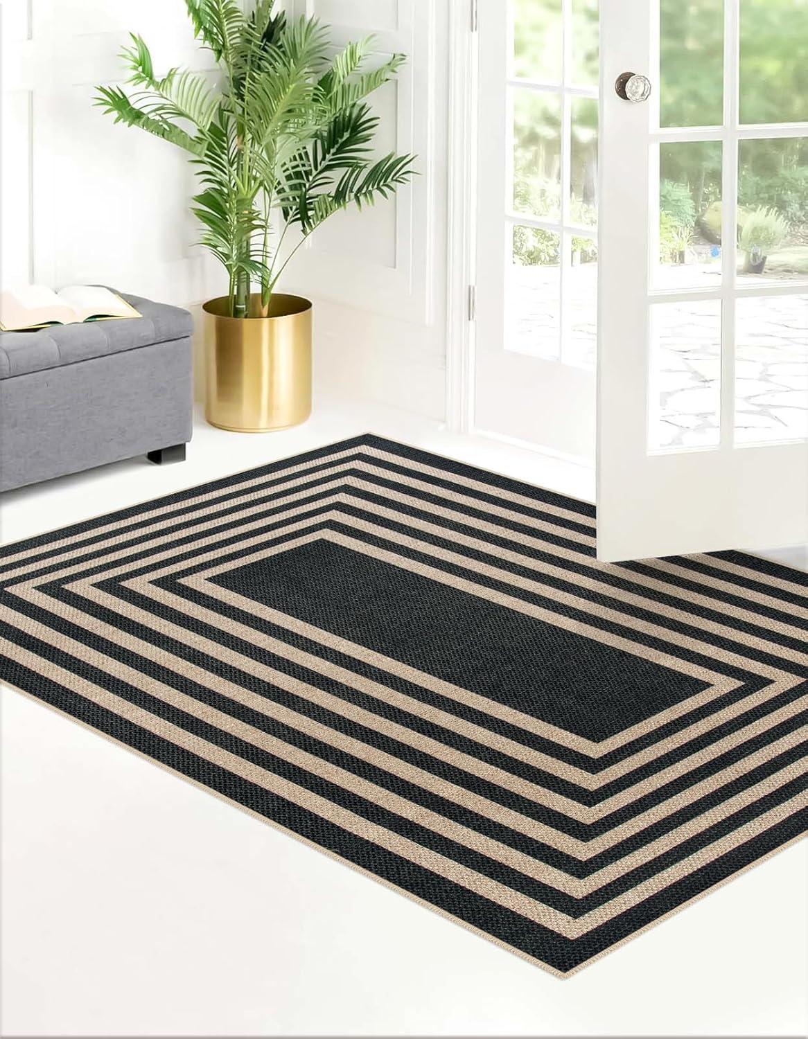 Alfombra moderna geométrica de yute para exterior Lahome