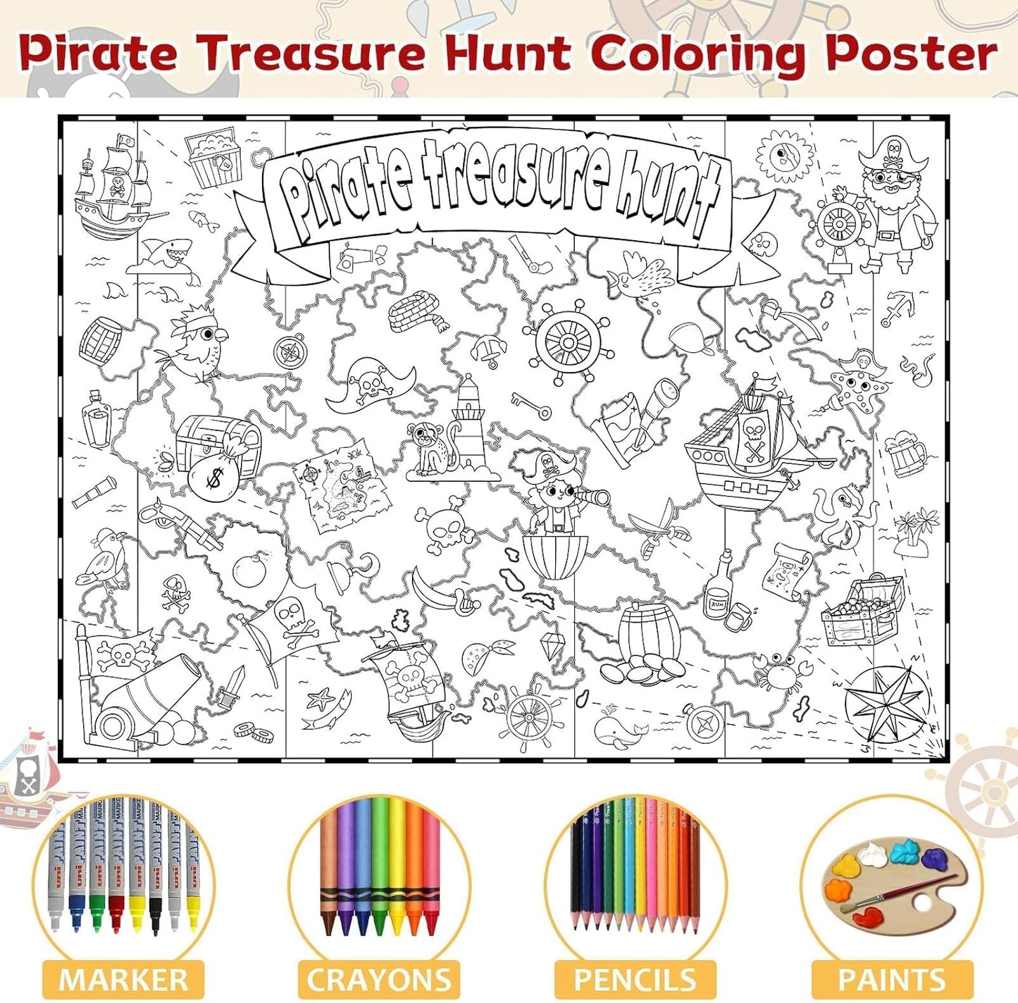 Póster para Colorear de Piratas Jumbo, Diversión y Aventura