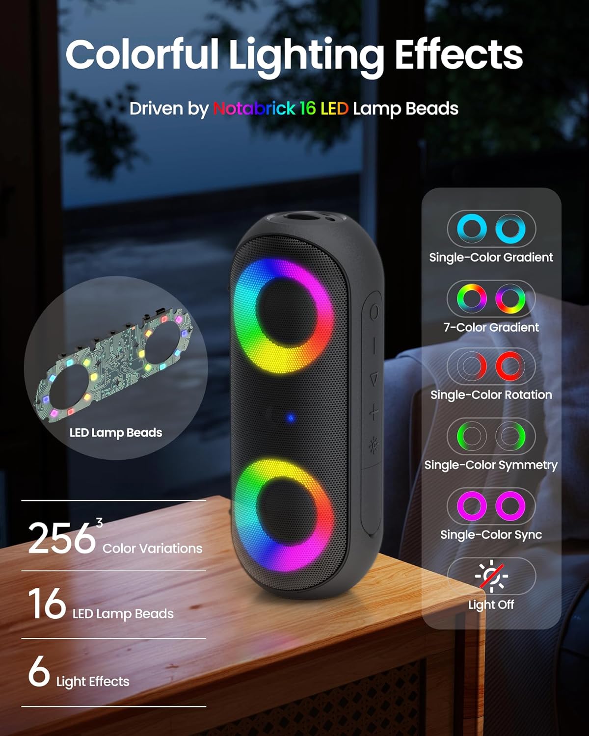 Altavoz Bluetooth Portátil de 30W IPX7 con Luces RGB