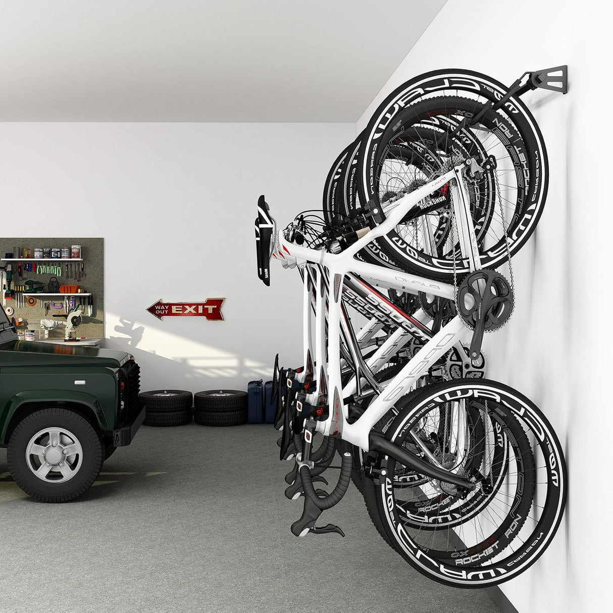 Soporte de pared resistente para 6 bicicletas, hasta 300 lb