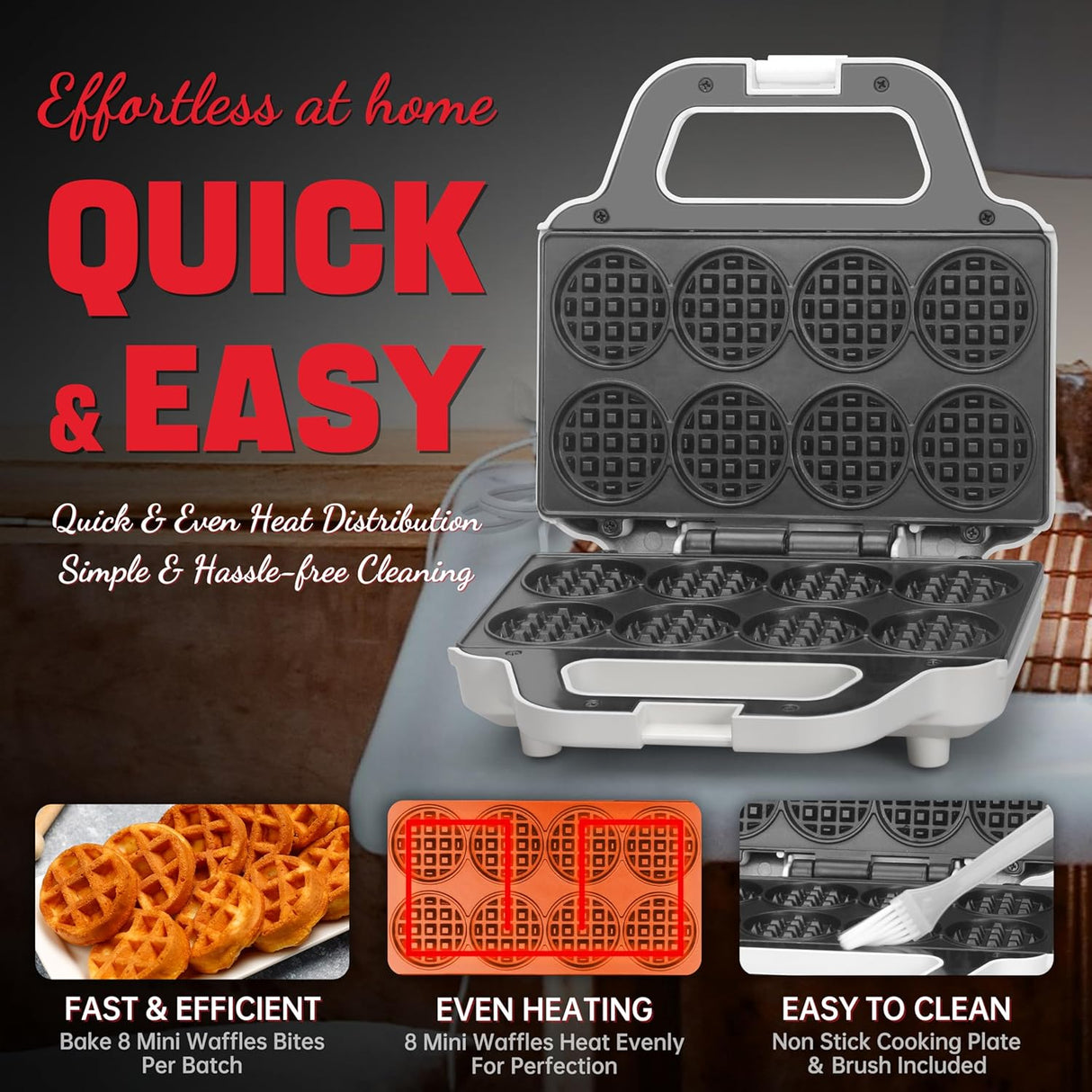 Mini Waffle Maker, Compact, Antiadherente, Modelo para Niños