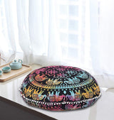 Funda bohemia para cojín, de 32 pulgadas, con diseño de mandala, para meditación, decorativa, otomana, grande, para exteriores, decoración del hogar, decoración de arte en el hogar, redonda, con pompones de algodón, cómoda