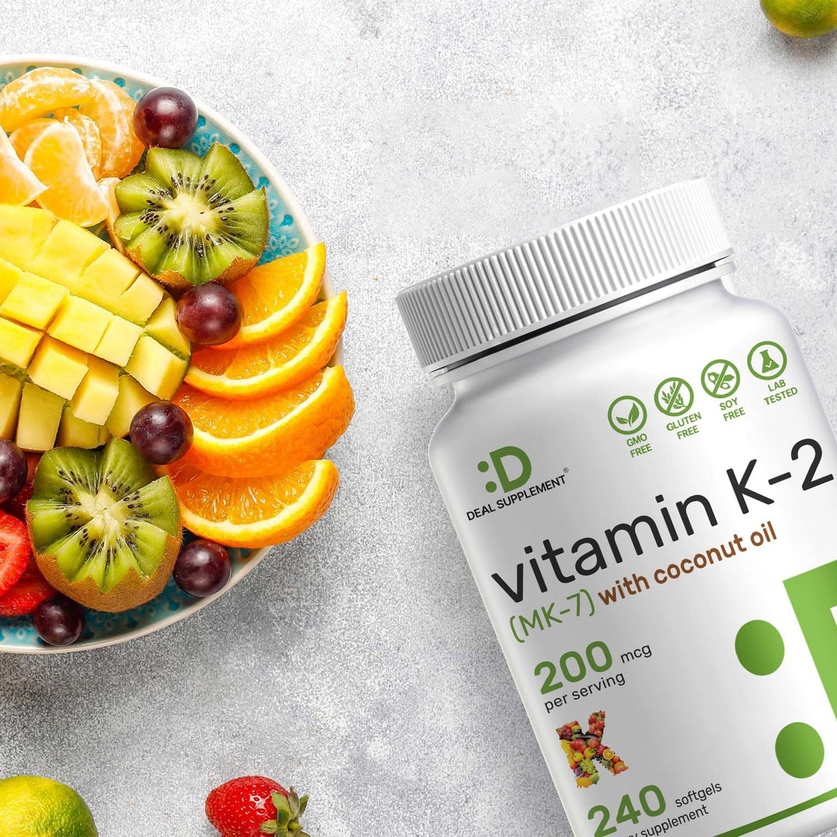 Aceite de Coco Virgen Softgels con Vitamina K2 MK-7 200mcg