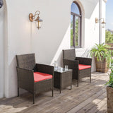 Flamaker Juego de muebles de patio de 3 piezas de ratán para todo tipo de clima, sillas de patio con mesa de vidrio templado para porche, bistró y balcón (marrón/rojo)