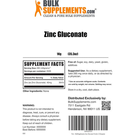 Suplemento Polvo de gluconato de zinc puro  2.2 libra