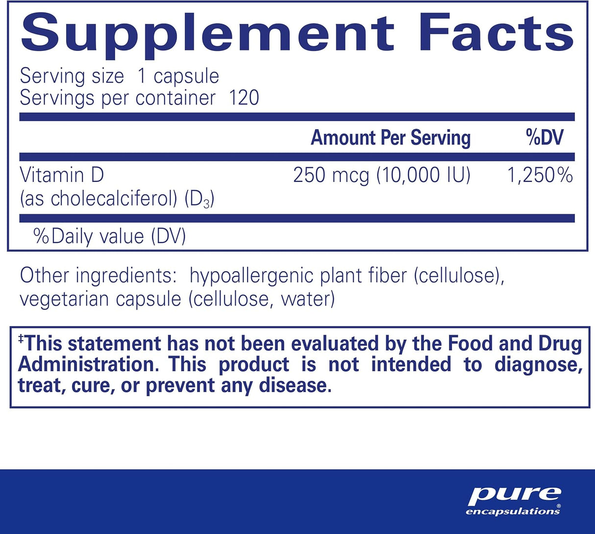 Vitamin D3 250 mcg Pure Encapsulations - 120 Cápsulas