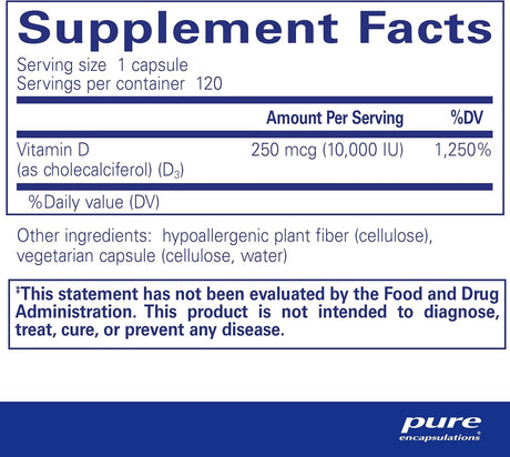 Vitamin D3 250 mcg Pure Encapsulations - 120 Cápsulas